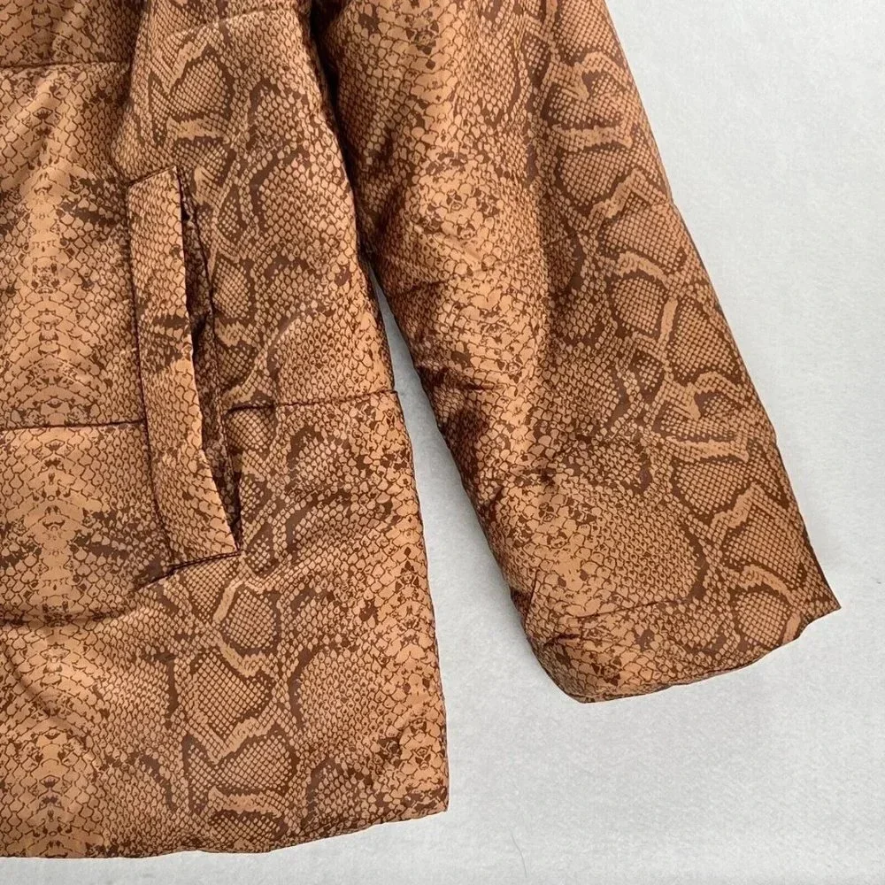 Marc New York Puffer Jacket Women Sz XS Snakeskin Snap Front Insulated Tan Brown - Picture 6 of 11